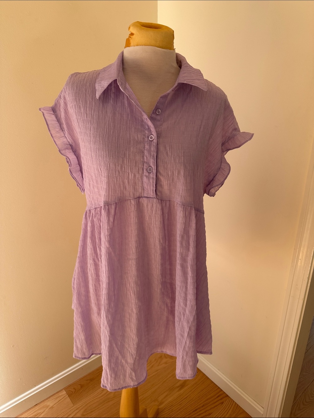 New! Umgee small lilac flutter sleeve gauzy mini dress .